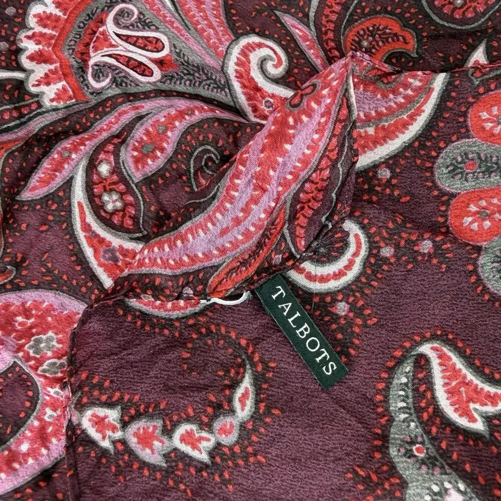 Talbots Paisley Print Burgundy Scarf Rectangular 60